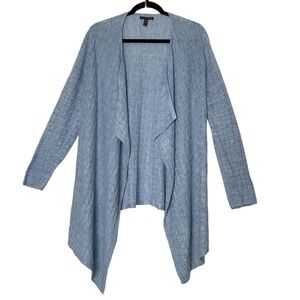 Eileen Fisher Ice Blue 100% Linen Waterfall Open Cardigan Long Line Textured